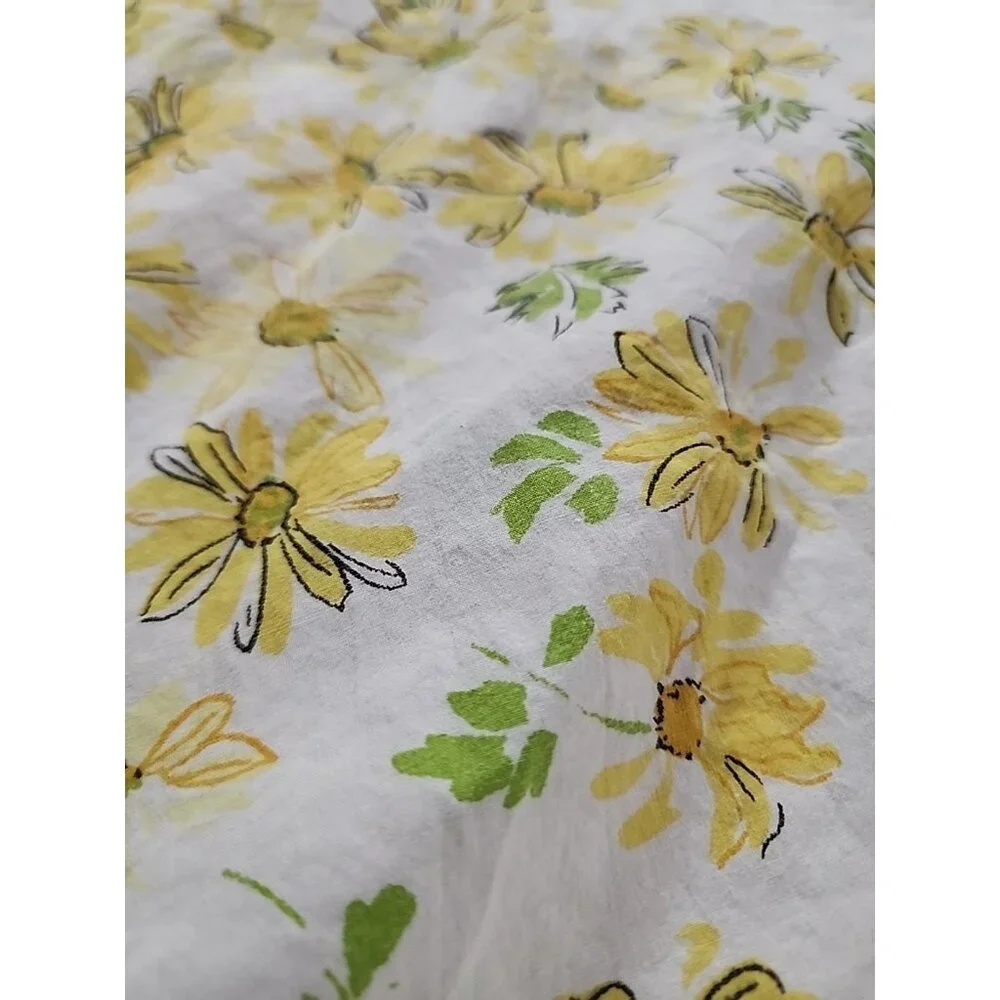 VTG Twin Flat Sheet Yellow White Floral Dan River 72x108 Fine Muslin Fabric MCM